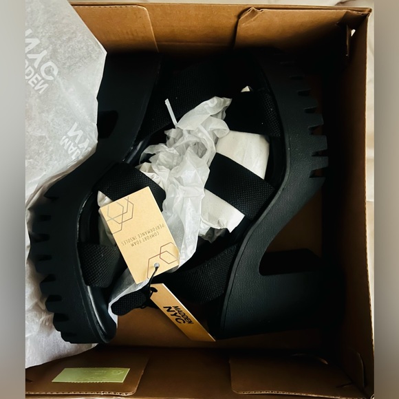 LUG WEBBED HEEL SANDAL Elegant Black Platform Sandals NYC Maden Size 8.5 NWT - Picture 8 of 10